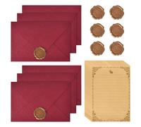 22Pcs Vintage Writing Paper Set, Stationery Paper and Envelopes Set, 10 A5 Vintage Kraft Letter Paper, 6 Linen Texture Envelopes and 6 Wax Seal, for Birthday, Wedding Invitations, Greeting (Dark Red)