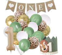 22Pcs Wild One Birthday Decorations, First Birthday Decorations Boy, Safari Balloons, Animal Balloons Suitable for Party Carnival (Comes with Pull Flag*1, jungle balloons*18)