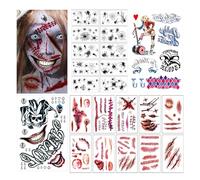 22sheets Halloween Temporary Wound Tattoo Realistic+Harley Quinn Temporary Suicide Squad Scars Tattoo Fancy Dress Outfit,Party Sexy Cosplay,Comic Con
