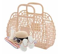 22x22x7.5 Cm Jelly Tote Bag Bright Color Girls Jelly Beach Bag PVC Jelly Basket Bag Beach Basket Tote Jelly Purse Reusable Girls Beach Bag Retro Jelly Tote For Toddler Kids