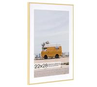 22x28 Metal Picture Frame with 18x24 Mat, Brushed Aluminum Finish, Tempered Glass Front, and Attached Hanging Hardware - Wall Display Frames for Vertical or Horizontal Orientation - Gold