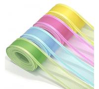 22Yards Easter Ribbon Sheer Organza Ribbon Set - Chiffon Ribbons with Satin Edges for Gift Wrapping,Wedding Party Crafts Decorations, Bouquets, and DIY Crafts in Pink, Blue, Yellow, and Green