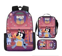 (23) 3pcs Bluey Children School Backpack Kids Casual Bag Schoolbag Lunch Bag Pencil Case Set