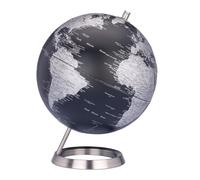 23.5 Degrees Globe with Matt Black Seas & Silver Land, 25cm Genuine Relief Map Chrome Metal Base Brushed Look & Felt