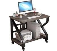 23.6/28.5 Inch Mobile Office Desk - 2-Tier Storage Workstation With 360° Casters, Portable Steel Pipe Computer Table For Small Spaces(Black+Grey Oak,60 * 55 * 75cm)