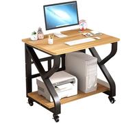 23.6/28.5 Inch Mobile Office Desk - 2-Tier Storage Workstation With 360° Casters, Portable Steel Pipe Computer Table For Small Spaces(Black+wood,60 * 55 * 75cm)