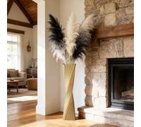 23.6" (60cm) Tall Gold Floor Vase for Pampas Grass, Floor Vases for Modern Geometry Decor - Minimalist Skinny Unique Shape Flower Vase for Farmhouse Entryway, Fireplace,Shelf