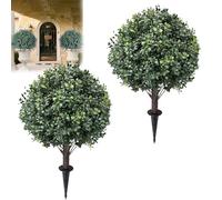 23.6" Artificial Cypress Topiary Outdoor Plants with Spike,Realistic Faux Evergreen Topiary Bushes Plants,2 Pack Faux Cedar Bushes UV Resistant Fake Shrubs for Front Porch Patio Décor (Evergreen)