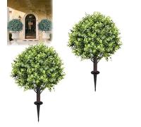 23.6" Artificial Cypress Topiary Outdoor Plants with Spike,Realistic Faux Evergreen Topiary Bushes Plants,2 Pack Faux Cedar Bushes UV Resistant Fake Shrubs for Front Porch Patio Décor (Green)
