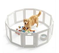 23.6“ H Free Angle Plastic Dog Playpen, 8Pcs Lightweight & Easy Assemble Playpen Divider, Durable Safety Play Pen Indoors, Puppy, Cat, Small Animal (White, 23.6" H, 12)