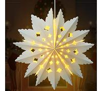 23.6 Inch Christmas Star Snowflake Paper Lantern with Light Timer Paper Lamp Party Supplies Hanging Decoration for Weddings Christmas Trees Birthday Holiday Party Celebration (Elegant Style)
