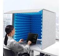 23.6 Inch Portable Vocal Recording Booth, Desktop Microphone Isolation Shield Foldable Sound Absorbing Cover for Podcasting, Voice Over & Home Studio blue