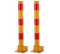 23.6 Inch Safety Bollard Folding Parking Blocker Traffic Tube Pole Barrier with Lock Car Parking Lots Protection Posts Driveway Barrier Safety(Red Yellow,2pcs)