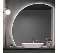 23.6" LED Bathroom Mirror with Anti-Fog, Time & Temperature Display, Wall-Mounted Vanity Lighted Mirror, Semicircle Design for Modern Restrooms