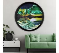 23.6'' Moving Sand Art Picture Round Glass 3D Deep Sea Sandscape Room Decoration, Glass Crafts Solid Wood Frame, Relaxing Mood Home Office Work Wall Art Decor(Green)