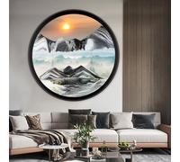 23.6'' Moving Sand Art Picture Round Glass 3D Deep Sea Sandscape Room Decoration, Glass Crafts Solid Wood Frame, Relaxing Mood Home Office Work Wall Art Decor(Black)