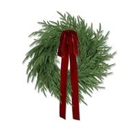 23.6‘’ Real Touch Norfolk Pine & Cedar Christmas Wreath with Red Bow,Realistic Artificial Greenery Norfolk Pine Needles Wreath for Wall Windows Indoor Outdoor Decor
