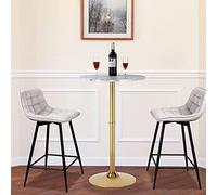 23.6" Round Marble Dining Table with Metal Base Modern Kitchen & Coffee Table Stylish Bar & Restaurant Furniture Elegant White End Table for Home Decor