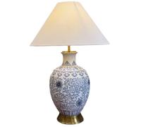 23.6" Tall Blue Floral Ceramic Table Lamp With White Fabric Shade Large Table Lamp Rustic Porcelain Bedside Lamp For Bedroom Nightstand Desk Living Room Farmhouse Home Office Decorative