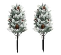23.62 inch Artificial Cedar Topiary Trees with Ground Spike, Set of 2 U Resistant Fake Evergreen Bushes Shrubs Trees Artificial Plants Realistic Faux Cypress Plants for Indoor Outdoor Front Porch