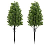 23.62 inch Artificial Cedar Topiary Trees with Ground Spike, Set of 2 U Resistant Fake Evergreen Bushes Shrubs Trees Artificial Plants Realistic Faux Cypress Plants for Indoor Outdoor Front Porch