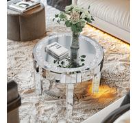 23.62 inch Luxury Mirrored Round End Table with Crystal Diamonds Table
