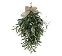 23.62 Inches Artificial Teardrop Swag, Dangling Olive Wreath with Decorative Bow, Green Olive Swag Wreath Holiday Garland, Farmhouse Thanksgiving Fireplace Wall Decor