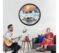 23.6''Sand Pictures for Rotating, 3D Sandscape Moving Sand Art Round Glass Deep Sea Sand Picture in Motion Display Flowing Sand Frame, Wall Decoration Living Room, Office, Gifts (Black and white)