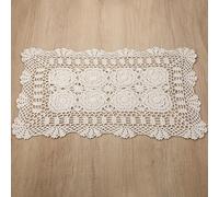 23.6x15.75In Rectangular Lace Table Runner, Handmade Beige Table Runner, Crochet Floral Placemats for Wedding Living Room Kitchen Dining Decor