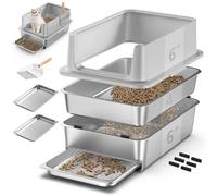 23.6x16x12'' Sifting Litter Box with 2 Drawers, Stainless Steel Drawer Litter Box with 6'' Lid & Metal Scoop, XL Cat Litter Tray, Odor-Control & Saves Clean Time, Fits Most Cats
