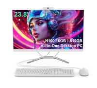 23.8" All in One Desktop Computer for Home Office,All in One Desktop PC,Celeron N100 Processor (Up to 3.40Ghz),4 Core,16GB RAM,512GB SSD,FHD IPS Display,WiFi 5 & BT 4.2,Keyboard & Mouse,Webcam,11 Home