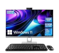 23.8" Full HD All in One PC Desktop Computer (Dec 2025 Release) - 16GB RAM, 512GB SSD, Windows 11, Intel 15th Gen Quad-Core CPU, HDMI, USB 3.0 - AIO PC with Wireless Keyboard, Mouse, 3MP Web Camera