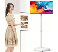 23.8" Portable Smart TV and Monitor, Android 15 1080P Touch Screen on Wheels, Wireless Movable Display, 6GB RAM 128GB Storage, 13MP Camera, 8H Battery, HDMI USB Type C for Smart Home Office