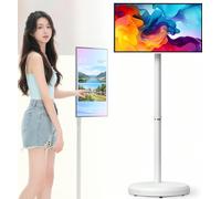 23.8" Portable Touchscreen Monitor and TV, Android 15 Smart Display on Rolling Stand, 1080P Wireless Movable Screen, 6GB RAM 128GB ROM, 13MP Camera, 8H Battery, HDMI USB Type C for Office