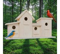 23 Bees 4 Hole Bird House for Outdoors/Indoors, Hanging Kit for Kids & Adults, Decorative Feeder for Bluebirds, Wrens & Chickadees, All-Weather Home Decoration (Wood, 4 Houses)