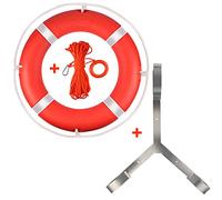 23" Boat Safety Throw Rings, Ring Buoy with White Rope and Reflective Tape, Emergency Use Life Ring, Include Water Floating Life Saving Rope and Ring Buoy Bracket