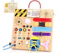 23 in 1 Busy Board Montessori Toys for 1 2 3 Year Old Wooden Toys Learning Educational Toys for Toddlers Toys Age 1-3 with 15 Switches, 26 LED Lights, Music boxes, Locks,Zippers