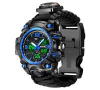 23-in-1 Survival Military Digital Watch, Mens Tactical Multi-Functional and Adjustable Wristband Outdoors Waterproof Sports Watches with Compass Paracord Band, Blue, Modern