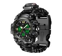 23-in-1 Survival Military Digital Watch, Mens Tactical Multi-Functional and Adjustable Wristband Outdoors Waterproof Sports Dual Dial Watches with Compass Paracord Band, Reflective Black, Digital