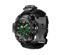 23-in-1 Survival Military Digital Watch, Mens Tactical Multi-Functional and Adjustable Wristband Outdoors Waterproof Sports Dual Dial Watches with Compass Paracord Band, Black, Digital