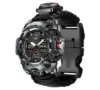 23-in-1 Survival Military Digital Watch, Mens Tactical Multi-Functional and Adjustable Wristband Outdoors Waterproof Sports Dual Dial Watches with Compass Paracord Band, N Bla, Military/Outdoor