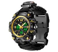 23-in-1 Survival Military Digital Watch, Mens Tactical Multi-Functional and Adjustable Wristband Outdoors Waterproof Sports Watches with Compass Paracord Band, Gold, Modern