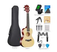 23 Inch Acoustic Ukulele Complete Starter Kit Professional Basswood Wooden Musical Instrument with Storage Bag Strap Tuner Picks Cleaning Cloth for Beginners Students Adults (Wood Color)