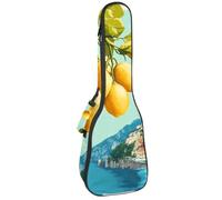 23 Inch Concert Ukulele Case Art Italian Summer Coast Lemon Branch Pattern Ukulele Padded Bag with Storage and Shoulder Straps