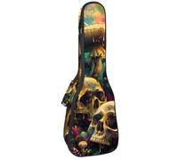 23 Inch Concert Ukulele Case Bright Magic Mushrooms and Skulls Ukulele Padded Bag with Storage and Shoulder Straps