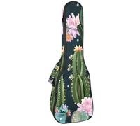 23 Inch Concert Ukulele Case Colorful Blooming Cactus Flower Pattern Ukulele Padded Bag with Storage and Shoulder Straps