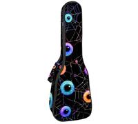 23 Inch Concert Ukulele Case Colorful Eyeballs Distorted Spider Web Behind Pattern Ukulele Padded Bag with Storage and Shoulder Straps