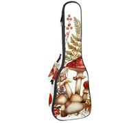 23 Inch Concert Ukulele Case Mushrooms Fern and Berries Ukulele Padded Bag with Storage and Shoulder Straps