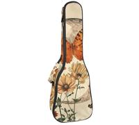 23 Inch Concert Ukulele Case Orange Butterfly Moon Flower Aesthetic Vintage Pattern Ukulele Padded Bag with Storage and Shoulder Straps