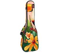 23 Inch Concert Ukulele Case Tropical and Exotics Flowers with Toucan Ukulele Padded Bag with Storage and Shoulder Straps